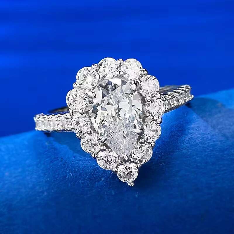 High Quality 925 Sterling Silver Womens Wedding Rings 6*9mm D Color Pear Cut Moissanite Diamond Halo Design Luxury Rings
