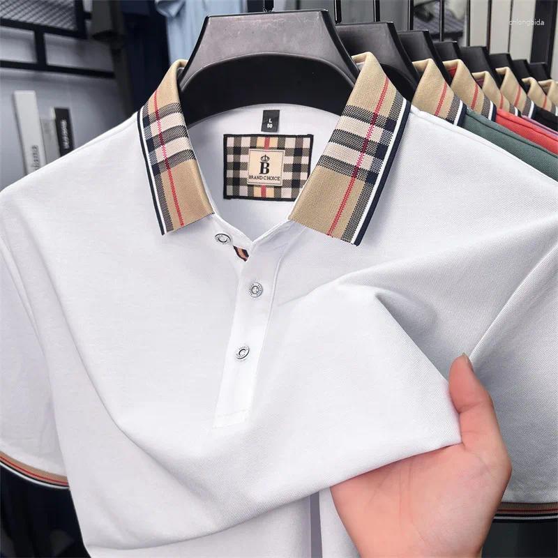 Men's Polos Luxury Brand Short Sleeve Polo Shirt Men Fashionable Simple Solid Color Summer Mercerized Cotton Breathable Casual Lapel T