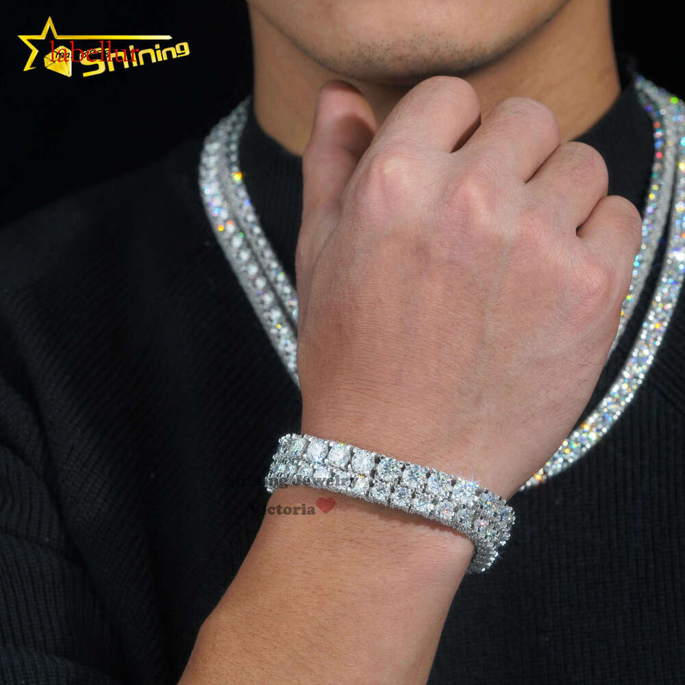 Fine Hip Hop Jewelry Handmade HIgh Quality 5mm 6.5mm Sterling Sier Side Iced Round Moissanite Dia Tennis Bracelet
