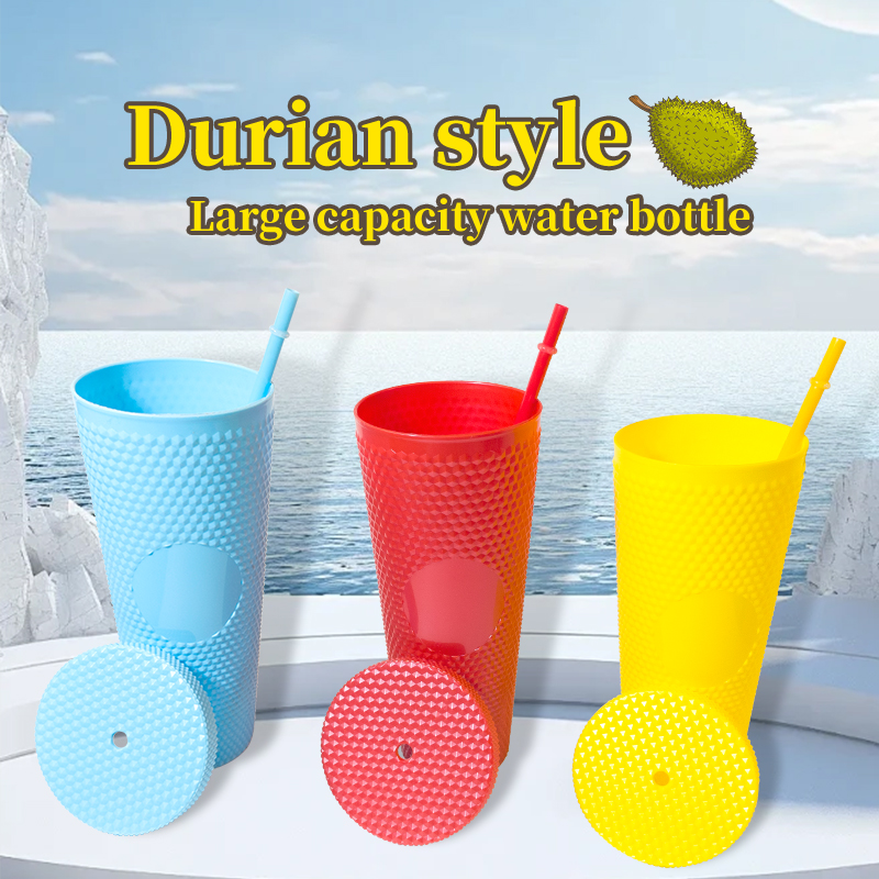 24 oz Coffee Mug Hard PP Cold Drink Non-Tipping Reusable Straw Plastic Cups