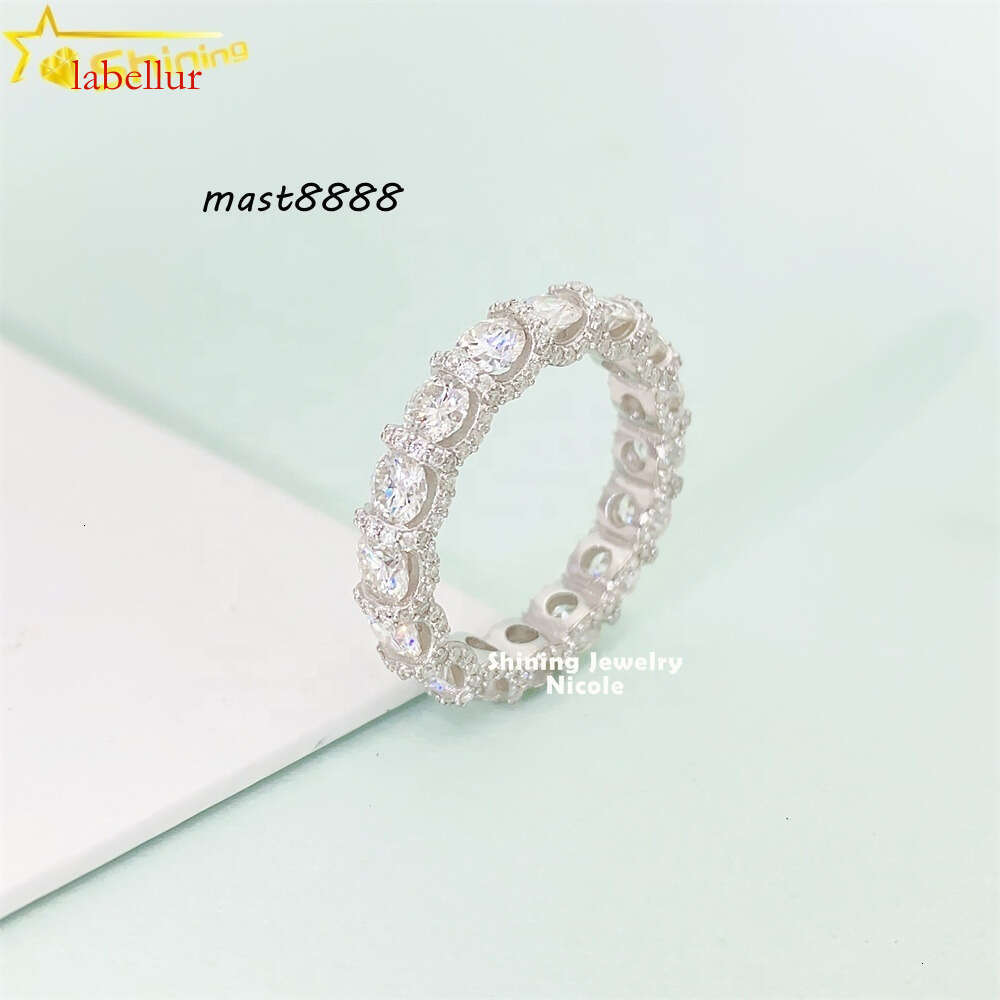 Sier Fully Iced Out 4.25MM GRA Moissanite Tennis Engagement Wedding Band Ring for Women