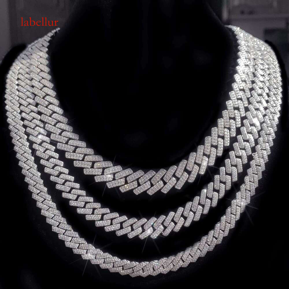 Pure sier jewelry men's necklace 10mm 2 rows Vvs chilled pyroxene Cuban chain
