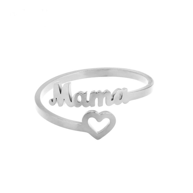 10PCS Heart Shaped Word Mama Ring Stainless Steel Love Mom Mum Letter Shaped Adjustable Open Rings for Women Ladies Mother Mommy