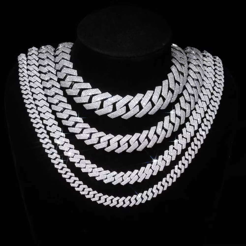 20mm 4 Rows Luxury Custom Iced Jewelry 925 Sterling Silver Moissanite Cuban Chain VVS1 Mens Choker Moissanite Cuban Link Chain