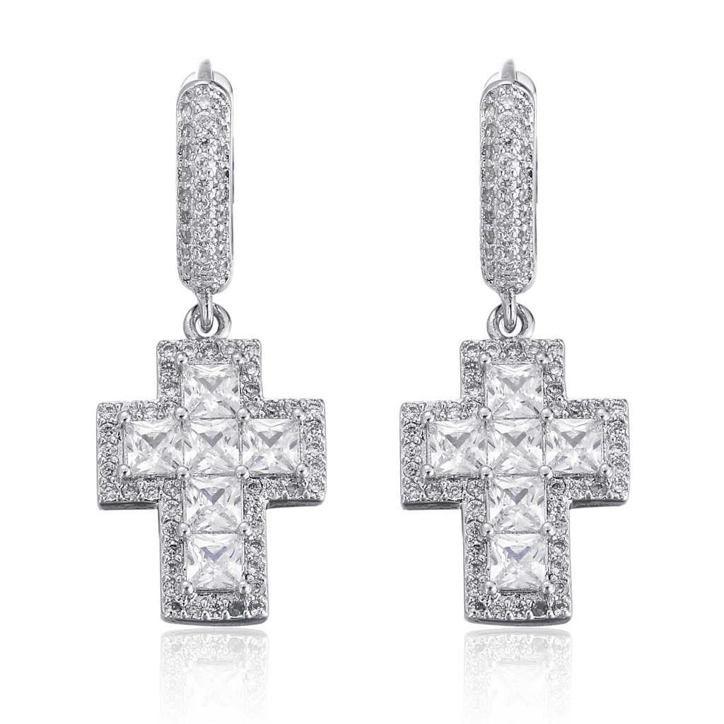 Luxury Jewelry Hip Hop Moissanite Cross Dangle Hoop Earrings Iced Out Bling Bling Premium Unisex Unique Trendy Earrings Pass the diamond tester