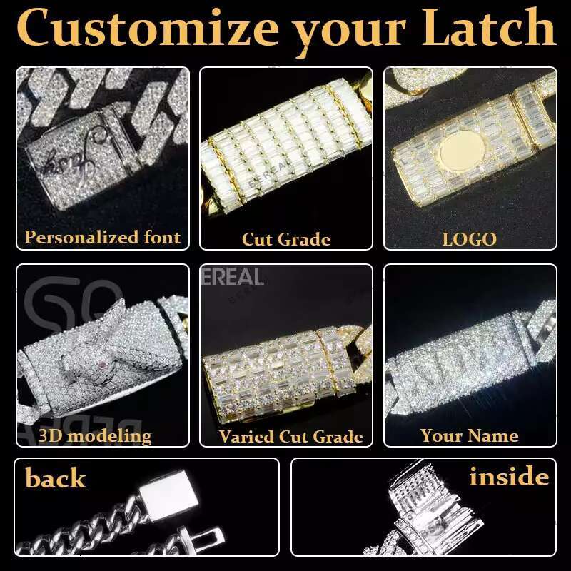 High Quality 14mm VVS Moissanite Cuban Link Chain Necklace Custom Iced Out Round Brilliant Cut 925 Silver Bracelet for Men Women