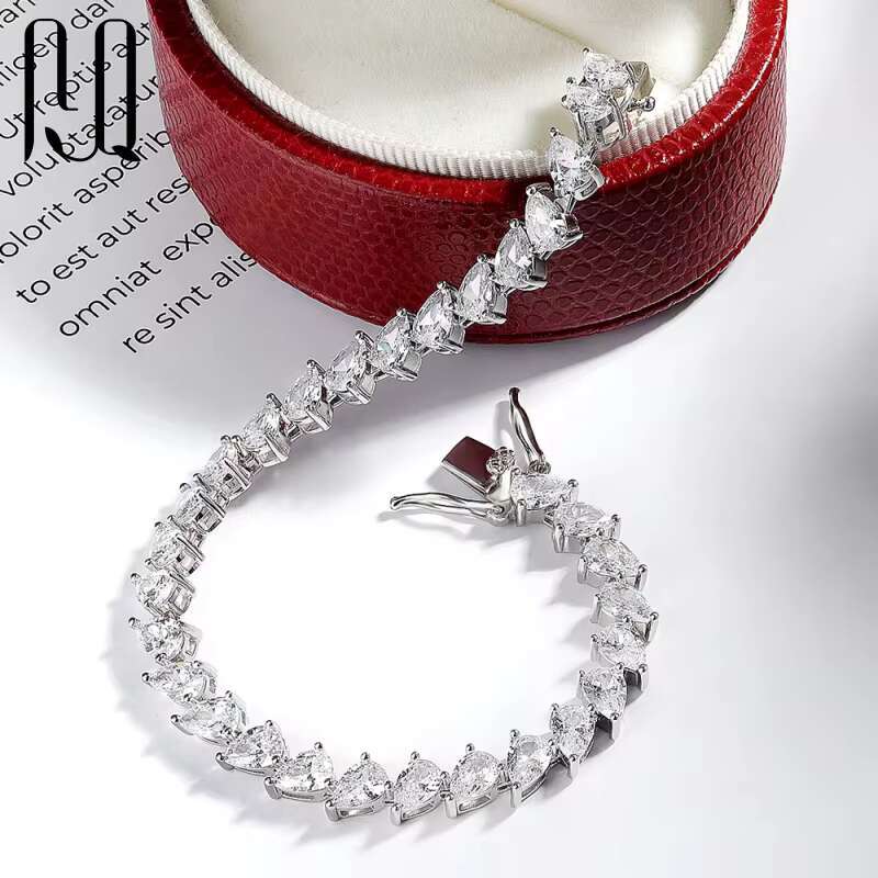 0.5ct Pear Cut VVS Moissanite Tennis Chain Bracelet Bangle Original 925 Silver GRA Hand Chain for Women S925 Tennis Bracelet