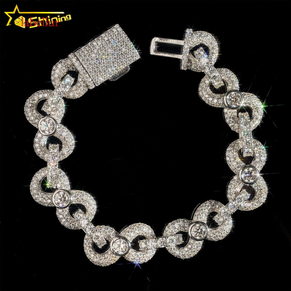 Fine Jewelry 13MM Bracelets D VVS Lab Dia Cuban Link Chain Iced Out Sier Moissanite Infinity Bracelet