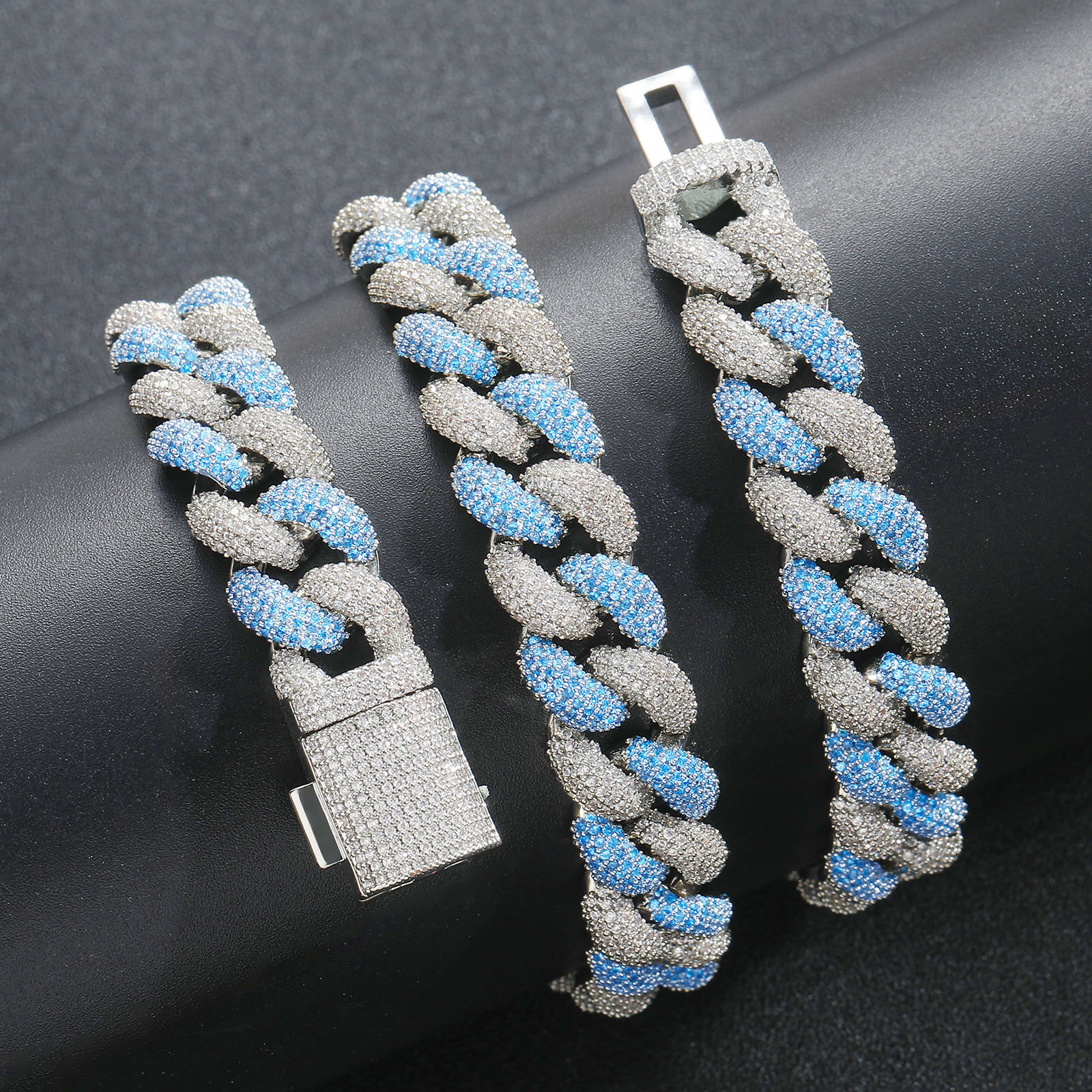 Luxury Jewelry Hip Hop 14MM Blue White Bling Bling Necklace Bubble Cuban Chain Unique Fashion Creative Men Hip Hop Necklace Pass the diamond tester