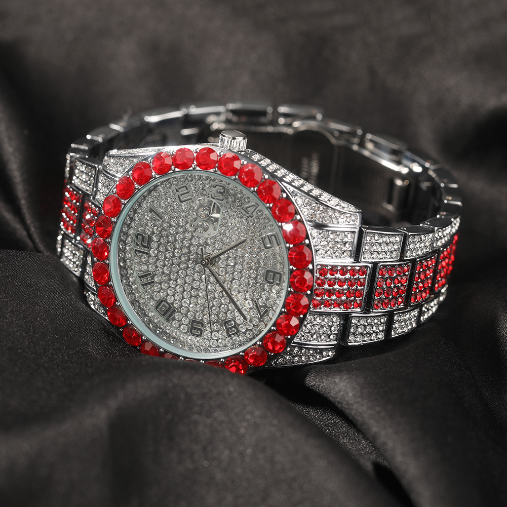 Luxury Jewelry VVS Moissanite High Quality New Iced Out Red Fashion Watch Round Big Dial Mechanical Pass the diamond tester