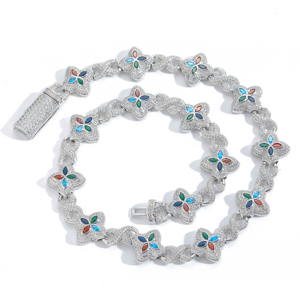 Luxury Jewelry Hip Hop Colorful Moissanite Clover Necklace Fashion Cool Iced Out Premium Unisex Bling Bling Accessory Pass the diamond tester