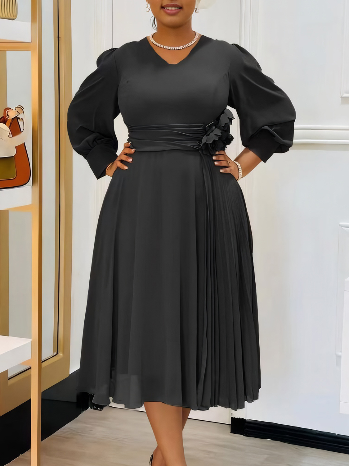M6291European and American spring foreign trade fashion temperament elegant solid color A-line skirt large size cross-border dress