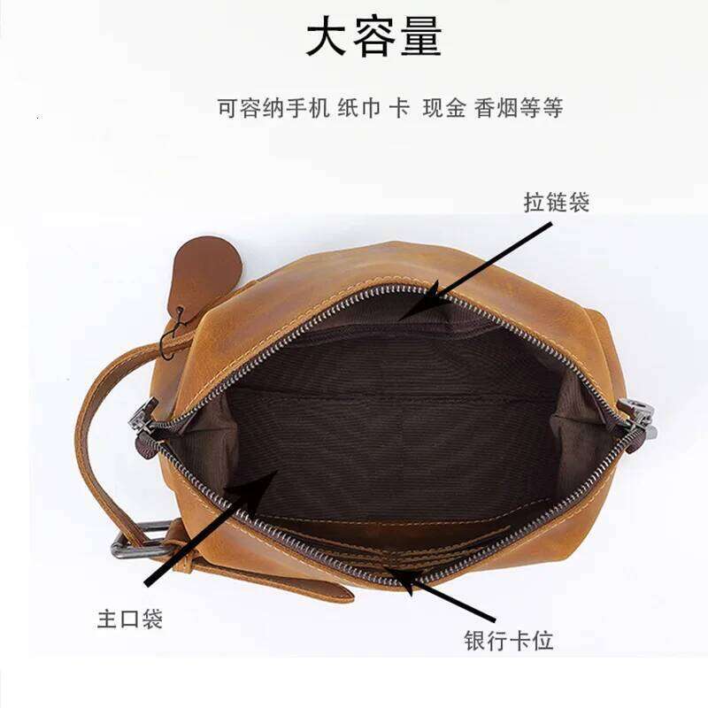 Women's Bags Designer Men's Vintage Top-Grain Leather Clutch Bag - Spacious Travel Toiletry Organizer, Genuine Crazy Horse Crossbody Pouch F