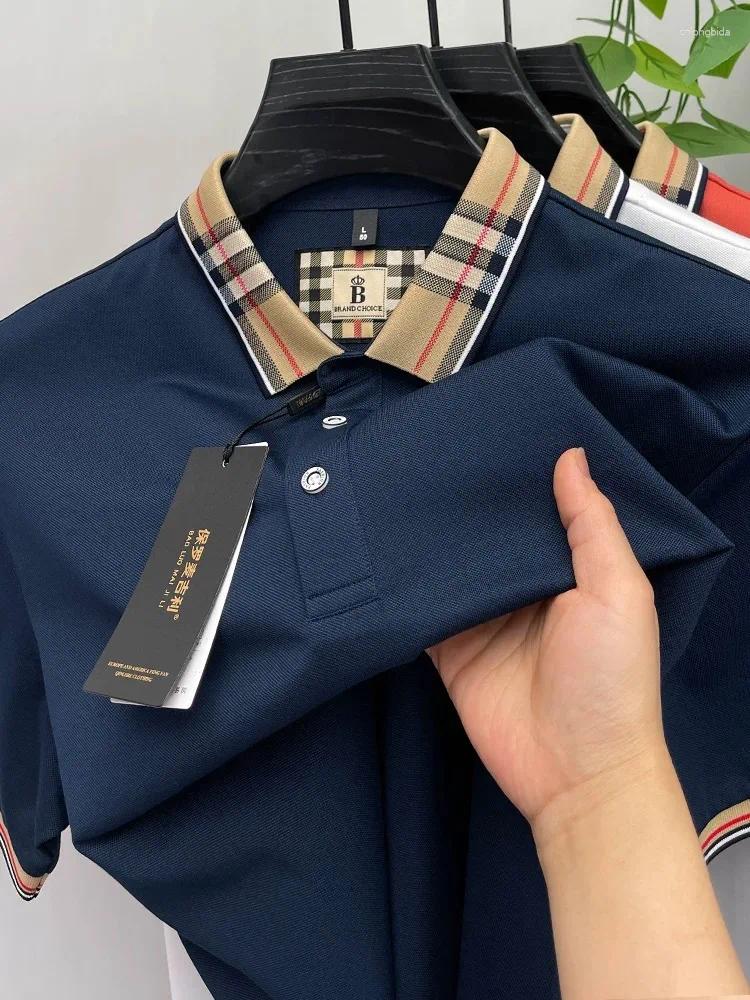 Men's Polos Luxury Brand Short Sleeve Polo Shirt Men Fashionable Simple Solid Color Summer Mercerized Cotton Breathable Casual Lapel T