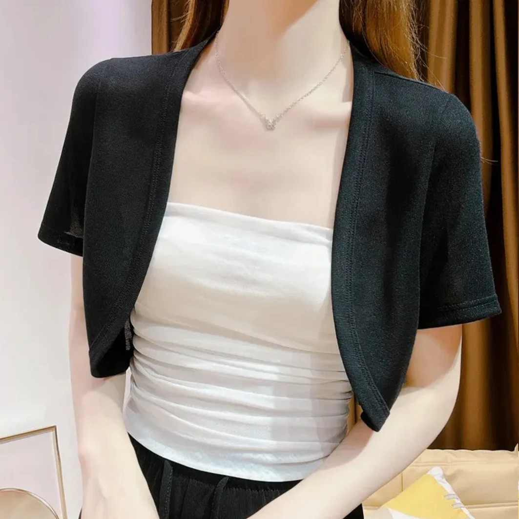 K1185 Summer outerwear thin cardigan jacket versatile short sun protection clothing shawl elegant style knitted sun protection cardigan top