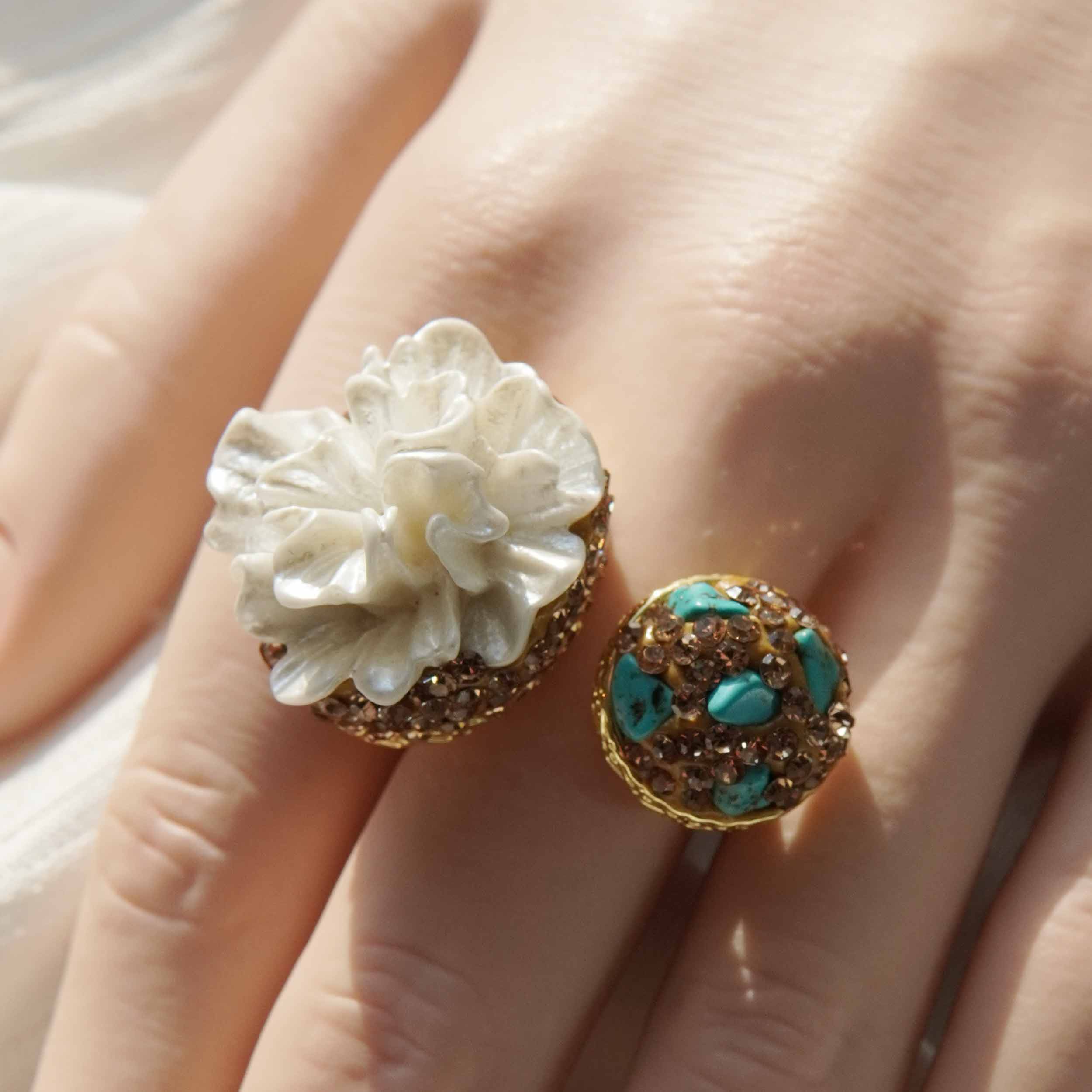 Lingyun Department Peony Turquoise Energy Jewelry Set Lightweight and Luxury Shell Powder Pressing Design Turquoise Ring Earrings Necklace Earrings Ne