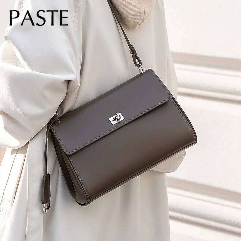 Simple Glossy Cowhide Leather Women Crossbody Black Commuting Versatile Handbag Long High-Quality Single Shoulder Armpit Bag