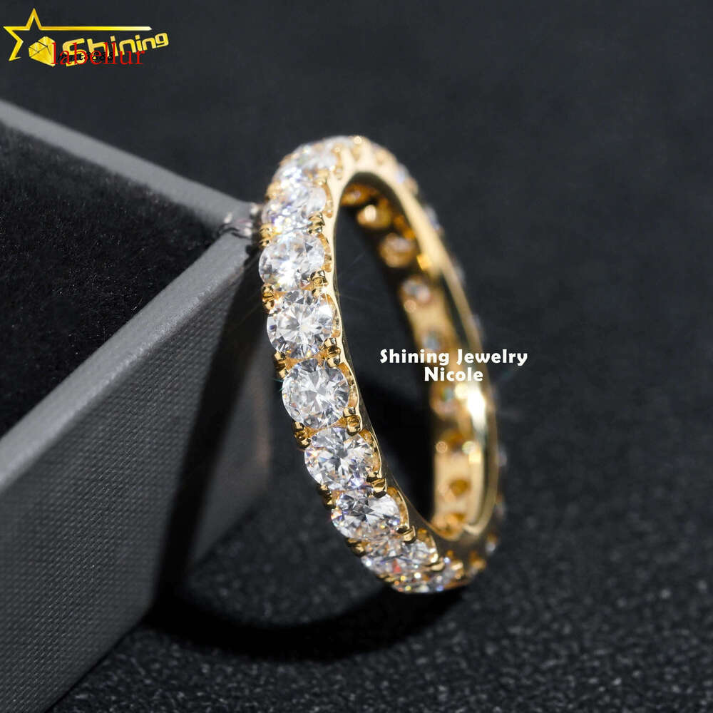 Hot Sale Pass Tester 3MM Eternity Band Solid Yellow Gold Engagement Moissanite Dia Ring