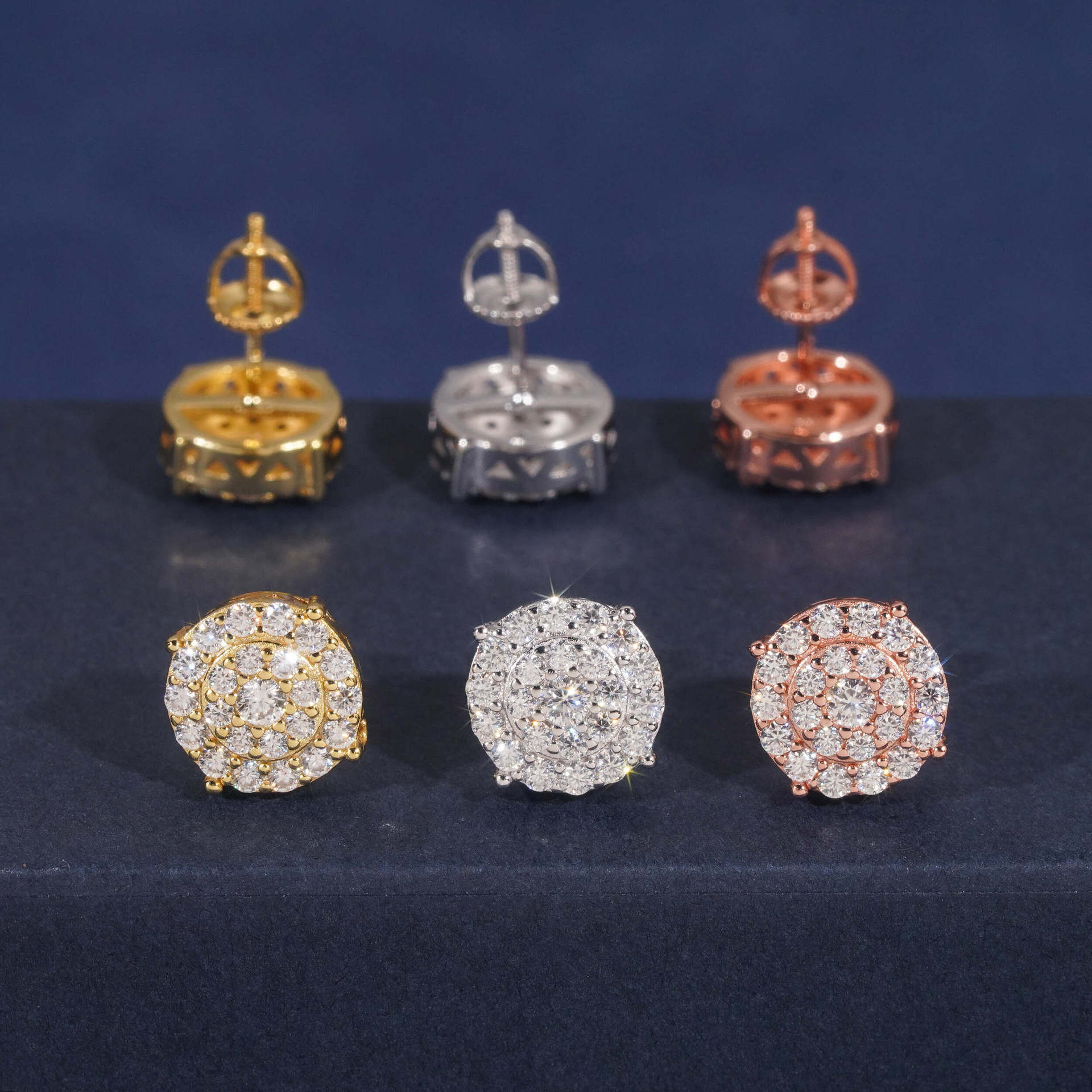 High Quality Iced Out 925 Sterling Silver Screw Back Moissanite Stud Earrings Hip Hop Jewelry Rapper Moissanite Earrings