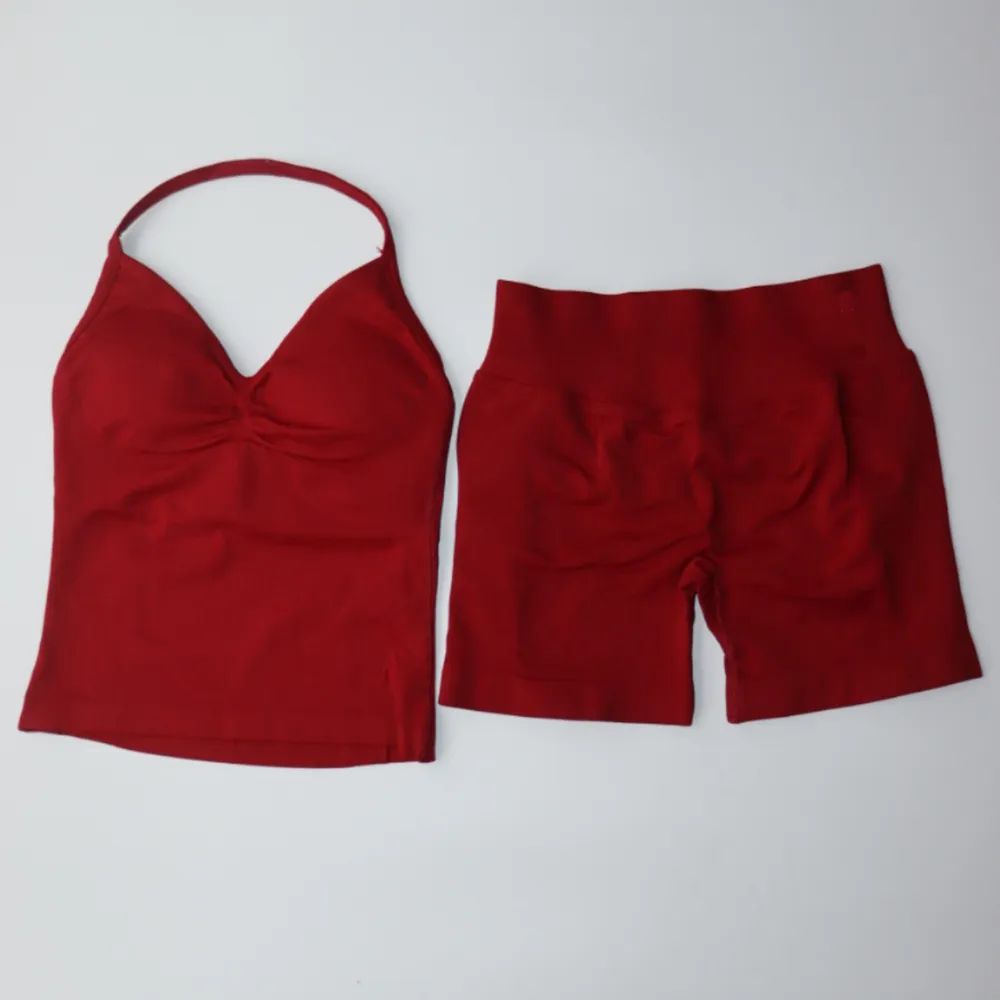 Yoga Shorts Set Women Seamless Yoga Set Fitness Clothing Scrunch Bum Gym Shorts Padded Tank Top Workout Vest Longline Outfits Sportswear Tracksuit