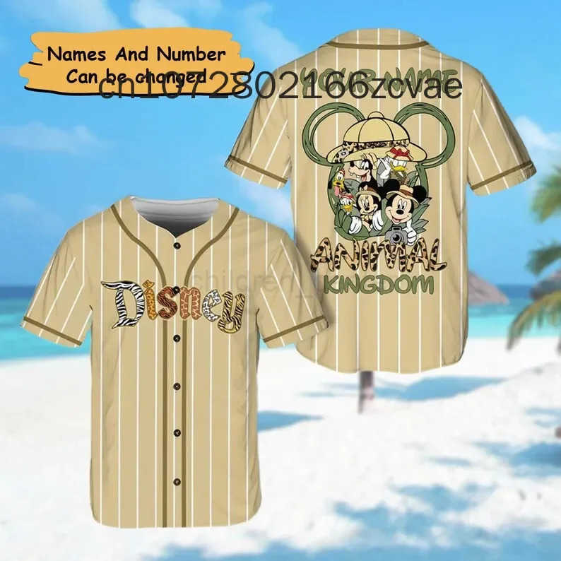 DISNEY 2024 New Disney Safari Baseball Jersey Street Fashion Customized Name Mens and Womens Childrens Short sleeved Baseball Shirt W250630