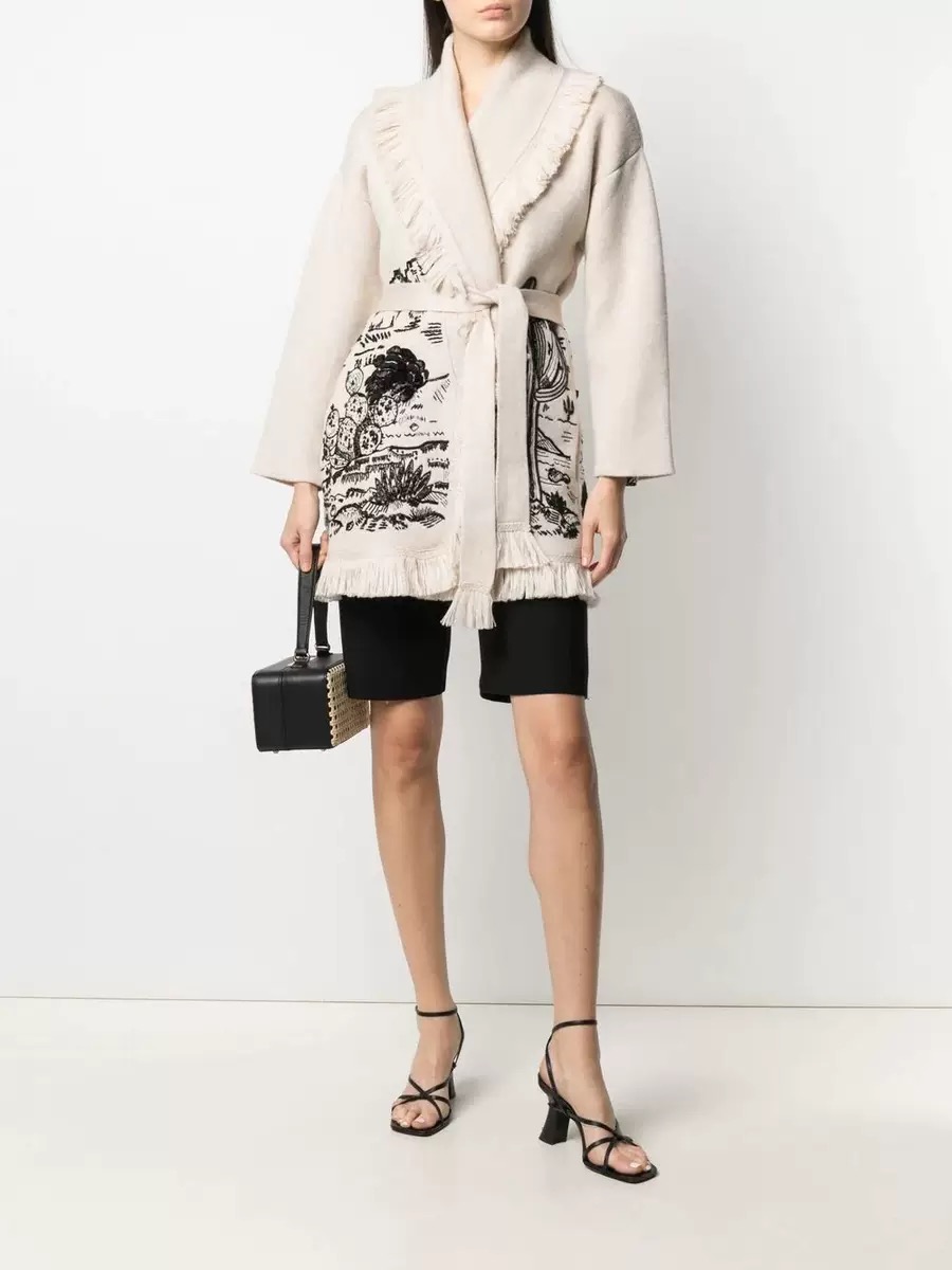 Inspired Wool Cashmere Cardigan embroidery animals belted White Women Sweaters Cardigans Sweatercoats autumn witner warm gai