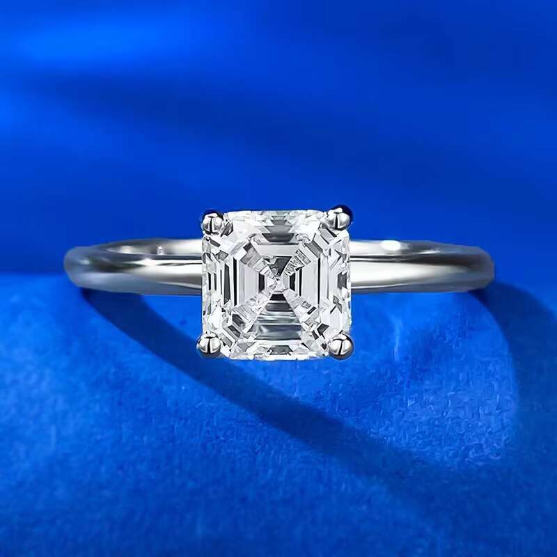 High Quality S925 Sterling Silver Womens Rings 1ct Assher Cut VVS1 D Color Moissanite Diamond Elegant VVS1 D Moissanite Jewelry