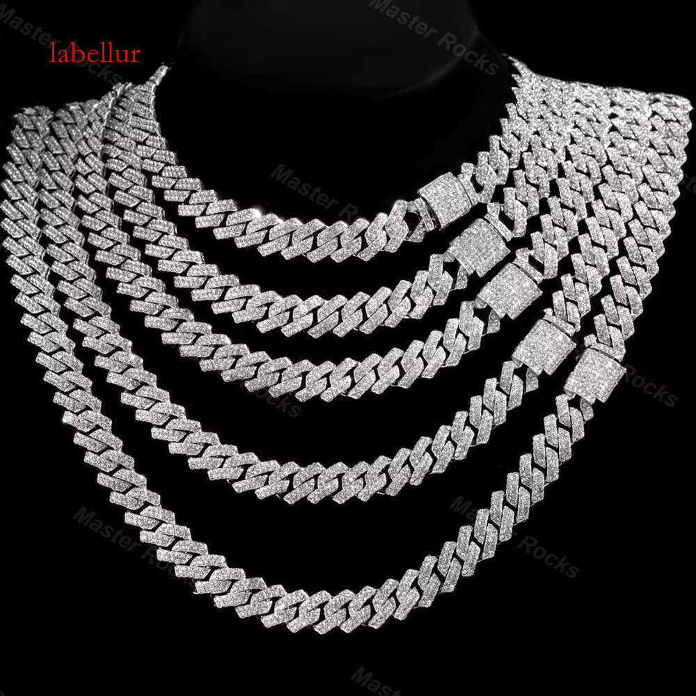 Vvs Moissanite necklace sier 10mm 12mm 14mm 2 rows gold-plated hip-hop Cuban chain
