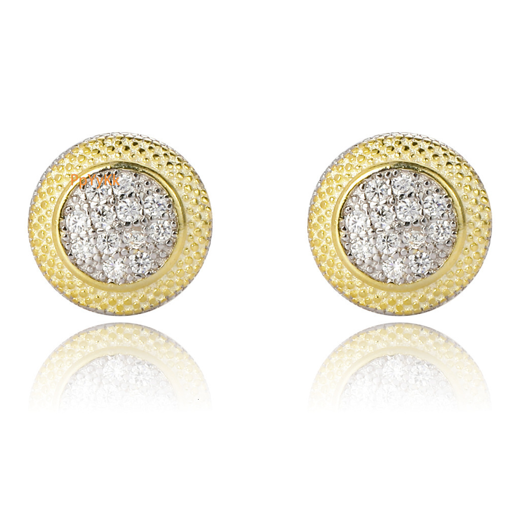 Luxury Jewelry S925 Sterling Silver Solid Two Tone Round 3D Iced Out Screw Back Bling Bling Earrings Pass the diamond tester
