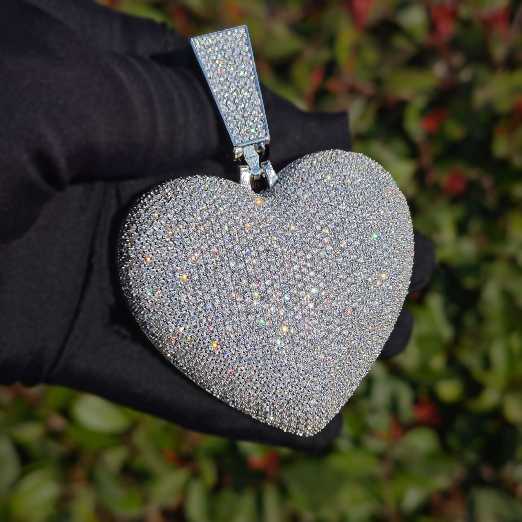Bling Hip Hop Jewelry Micro Setting Handmade S925 Custom Moissanite Diamond Rapper Pendant Iced Out Big Heart Necklace Pendant