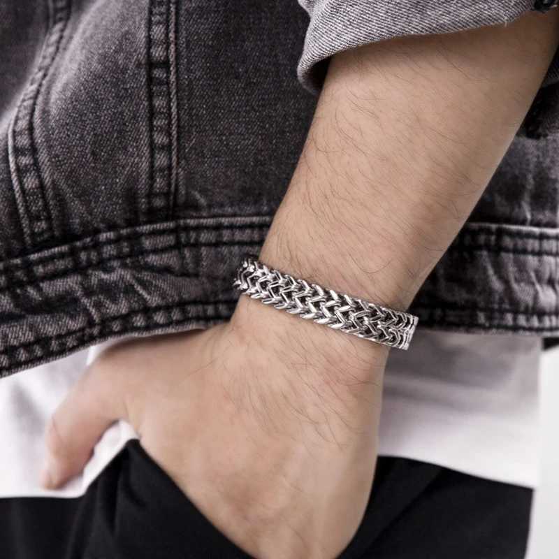Vnox Vintage Oxidized Cool Double Cu Chain Bracelets for Men Stainless Steel Punk Antique Cubic Tail Chain Male Bracelet XJ250630