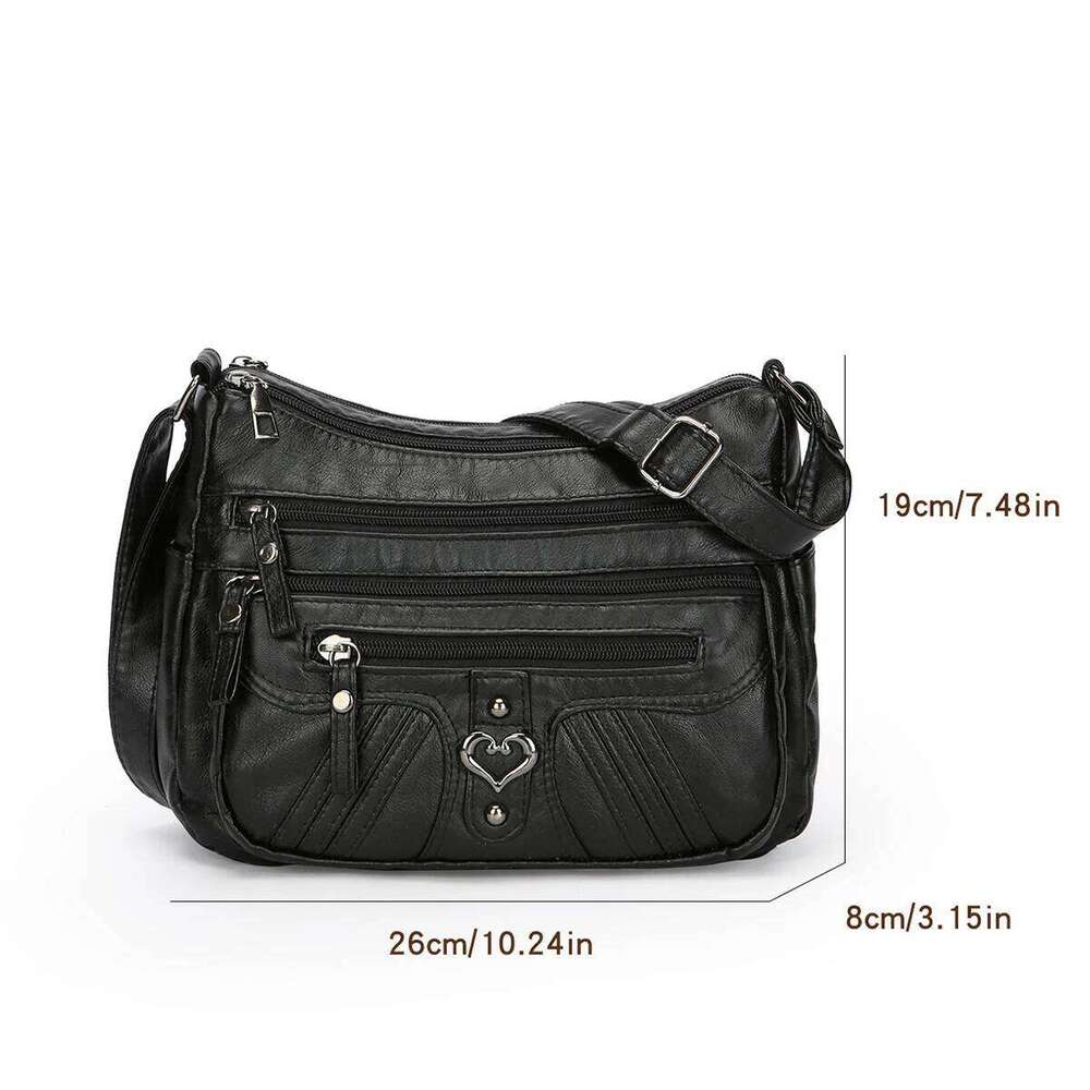 Retro Quilted Stripe Shoulder Bag Solid Color PU Purse Metal Heart Accent Spacious Organizer Zipper for Daily Use Essential