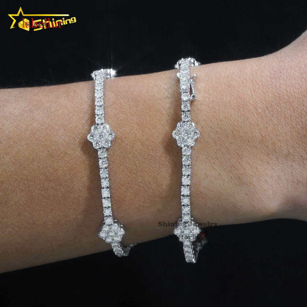 Fine Jewelry Flower Design GRA Certificated Sterling Sier Bracelet 3mm Vvs Moissanite Tennis Chain Necklace