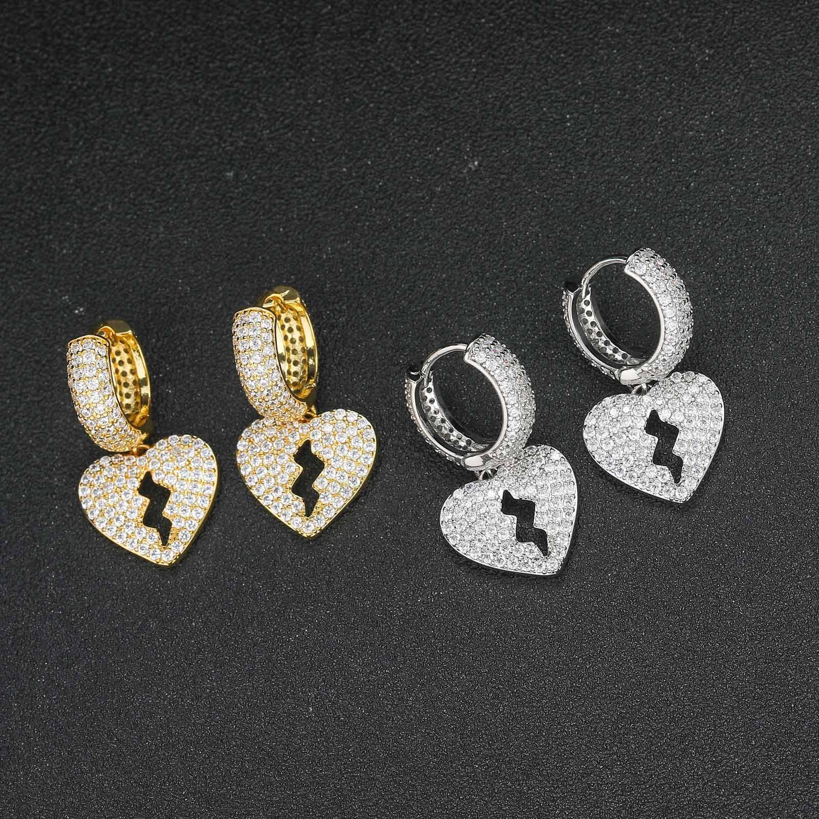 Luxury Jewelry Heartbreak Earrings Hip Hop Iced Out Heart Shape Dangle Earrings Unisex Rap Trendy Earrings Pass the diamond tester