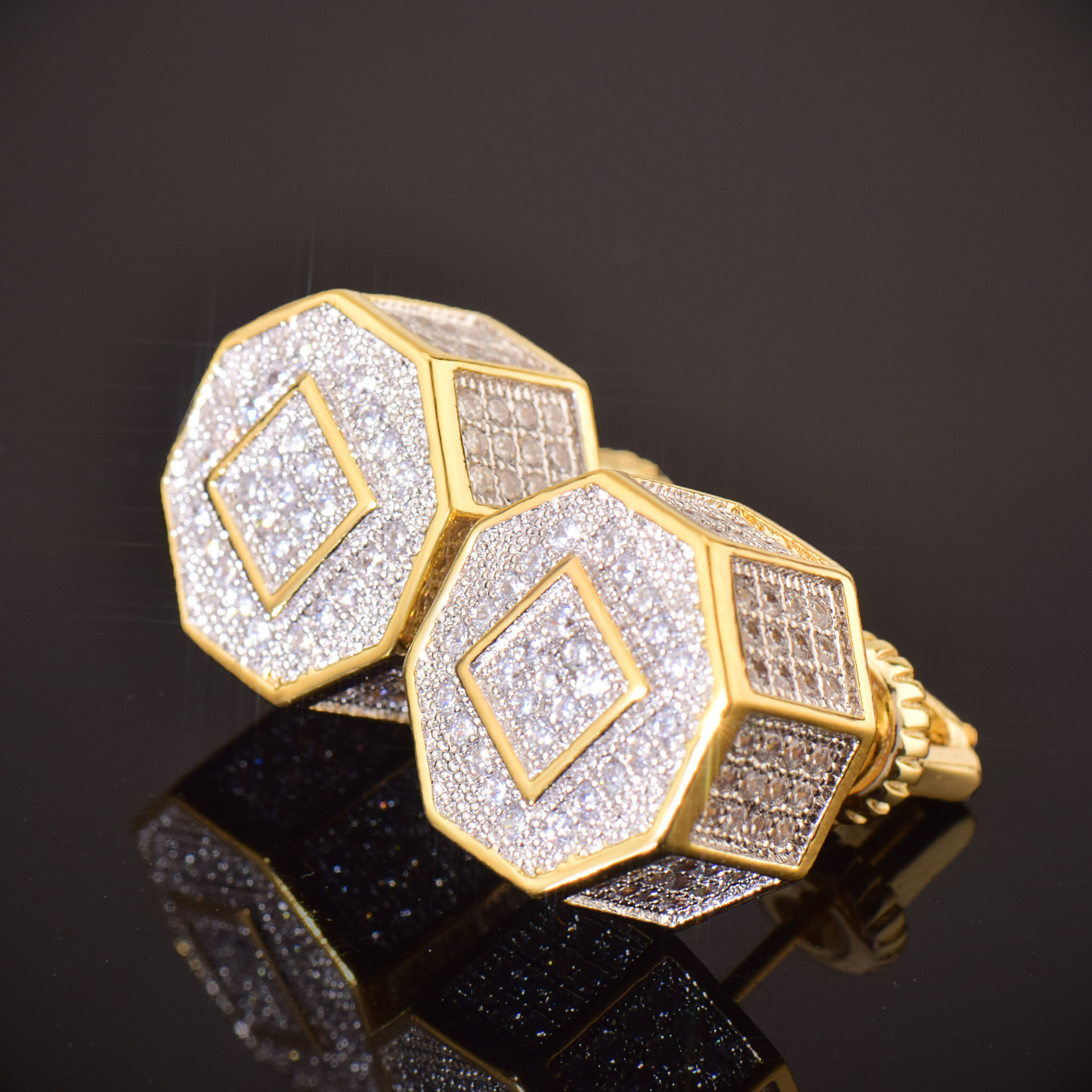 Luxury Jewelry Unique Hip Hop Octagon Earrings Minimalist Full Diamond Creative Designer Iced Out Pass the diamond tester