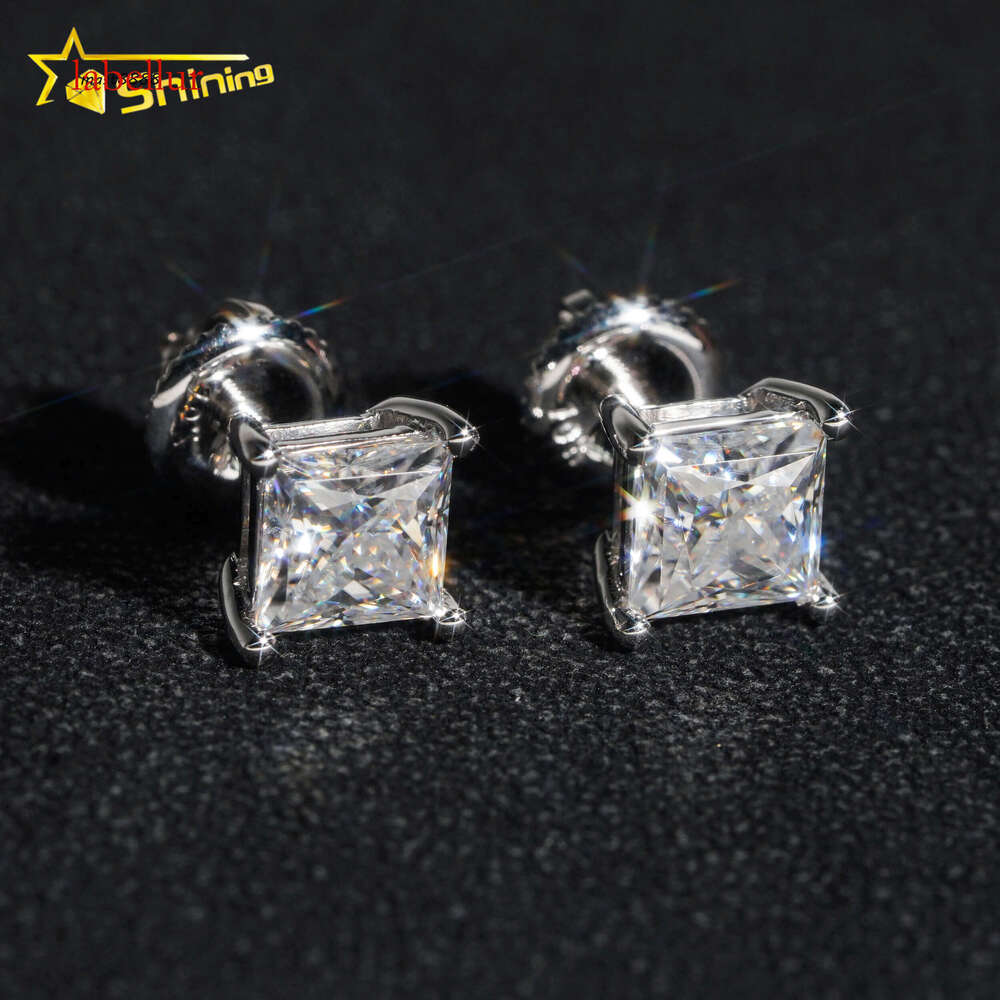 Dropshipping Real Jewelry 10k Solid Gold Princess Cut Moissanite Screw Back Stud Earring