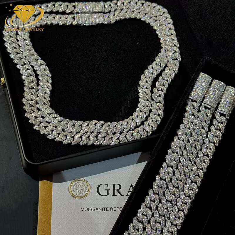 16MM Fashion Jewelry Diamond Chain 925 Silver D VVS Moissanite Chain Link Cuban With GRA Certificate For Man