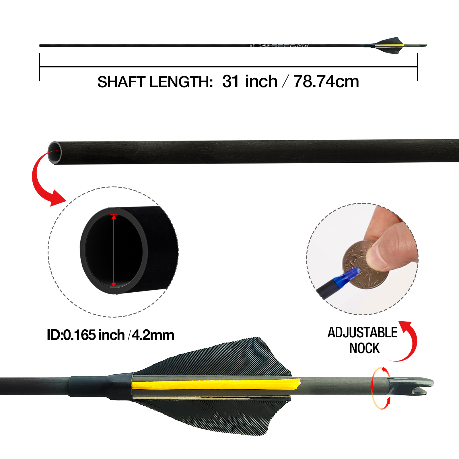 Carbon Archery Arrows without Arrowheads 31inch Hunting Arrows Turkey Feathers 12Pcs Targeting Arrows for Recurve Bow & Compound Bow Spine 350-1500 Ar