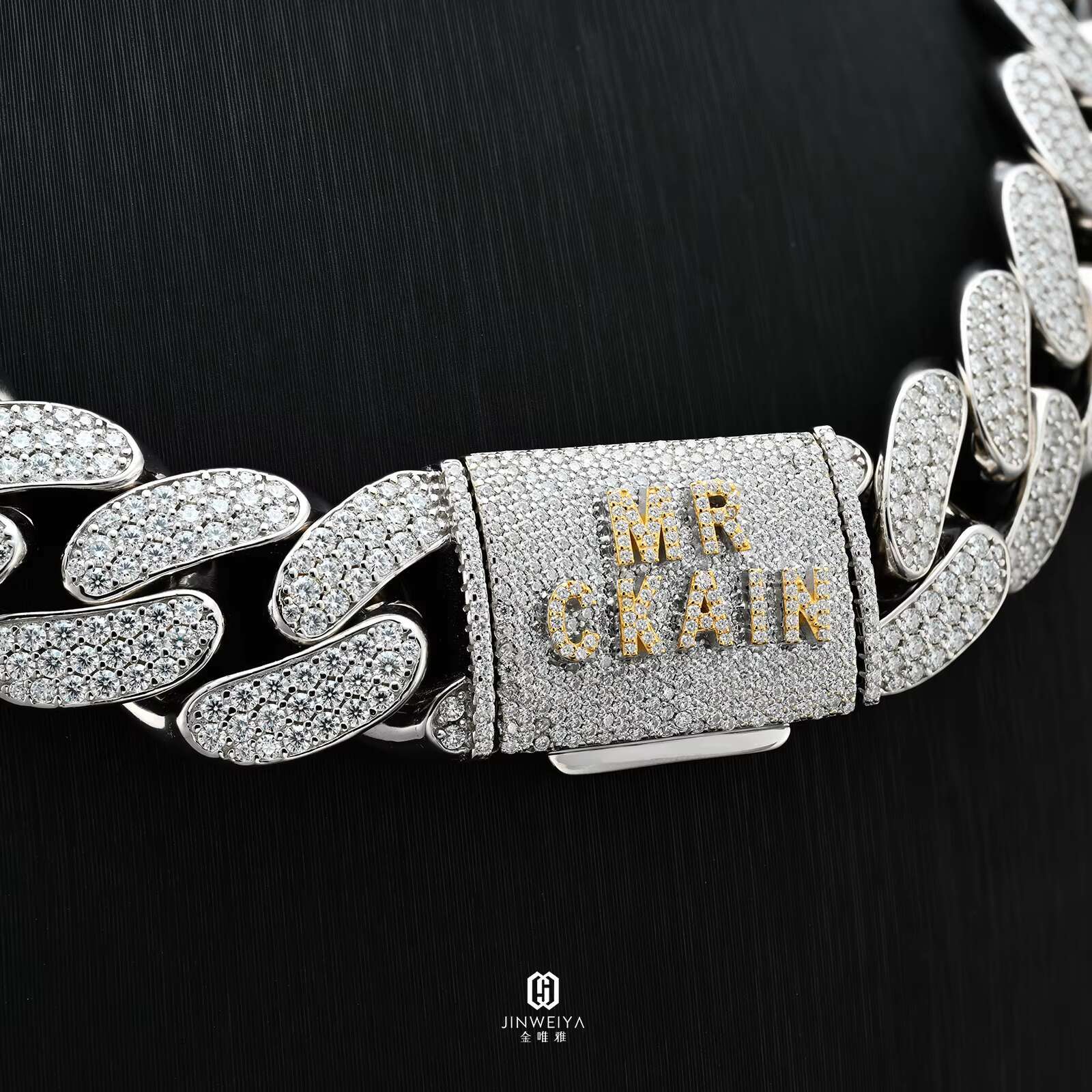 Hip Hop Cuban Chain 24mm 3rows VVS Moissanite Diamond Rose Gold White Gold Plated Necklace Cuban Mens Chain