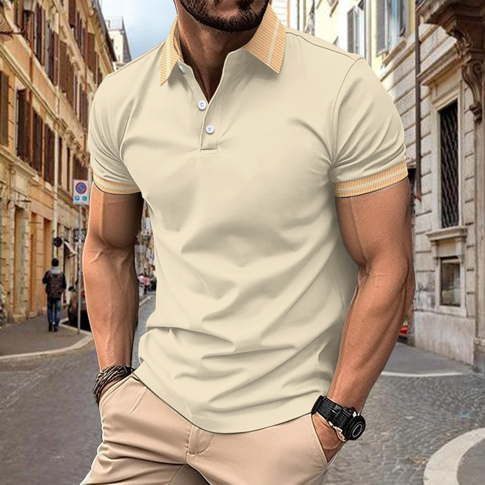 Designer men's POLO shirt fashionable T-shirt golf short-sleeved shirt color-blocked button men's sports polo shirt S-3XL