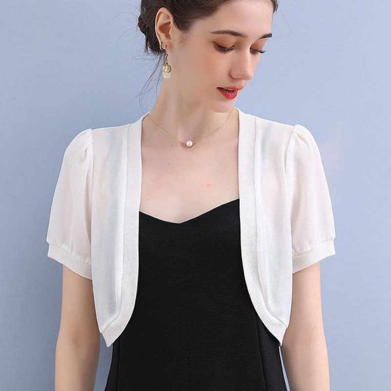 K1176 Chiffon thin women's summer shawl high waist short style small waistcoat short sleeve outer wear with skirt small jacket top