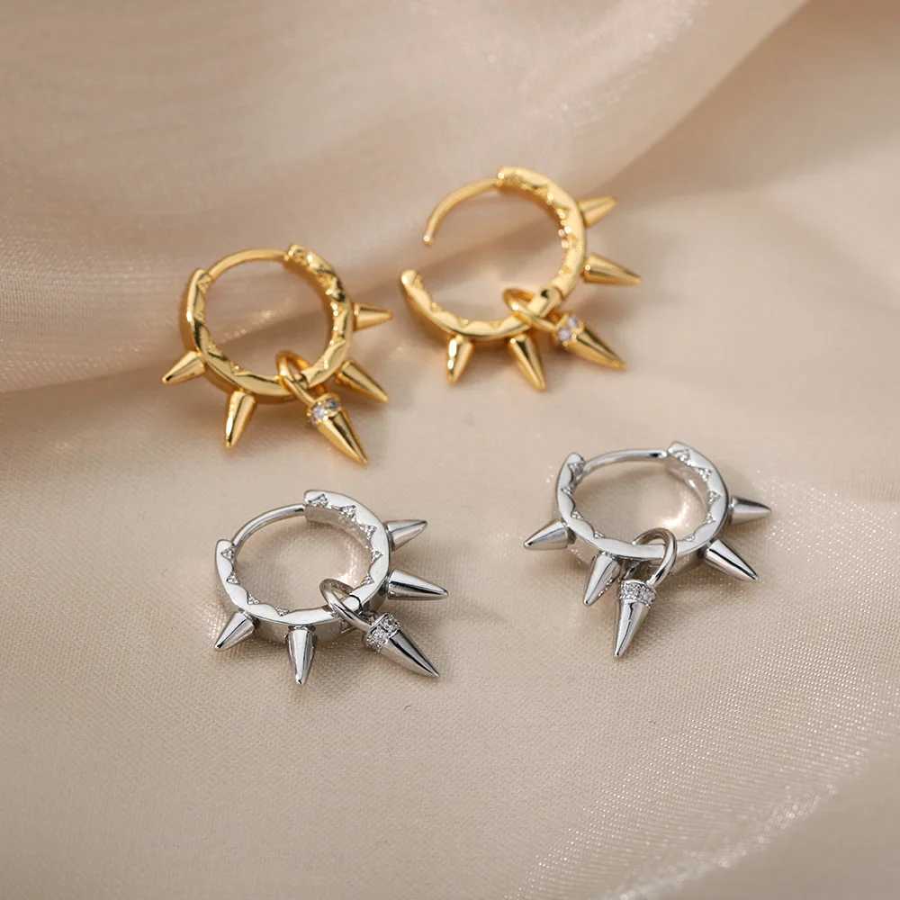 Punk Spike Rivet Hoop Earrings For Women Stainless Steel Huggie Earrings Ear Cuff Piercing Earring Gothic Jewelry Accessories XJ250630