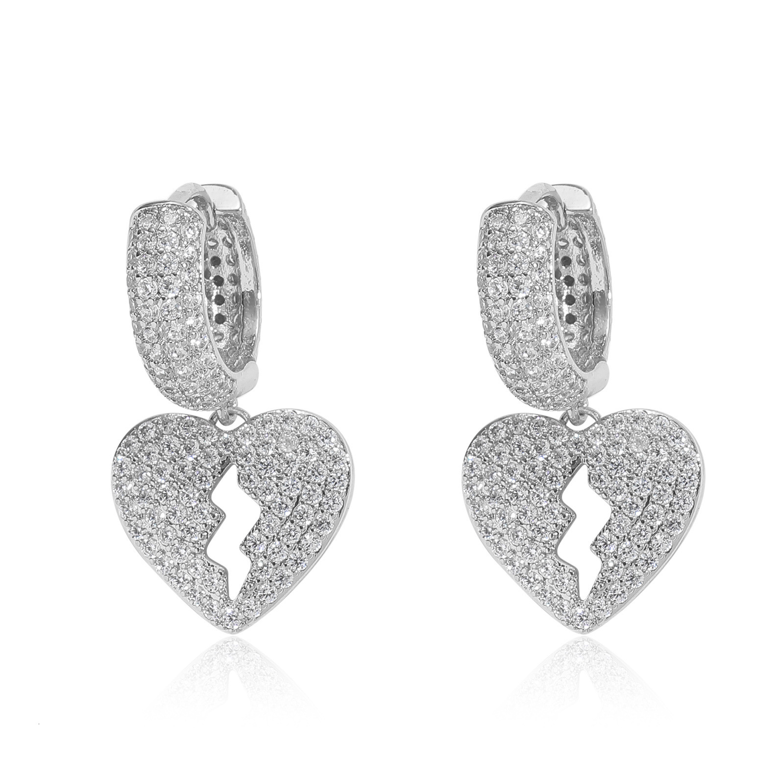 Luxury Jewelry Heartbreak Earrings Hip Hop Iced Out Heart Shape Dangle Earrings Unisex Rap Trendy Earrings Pass the diamond tester