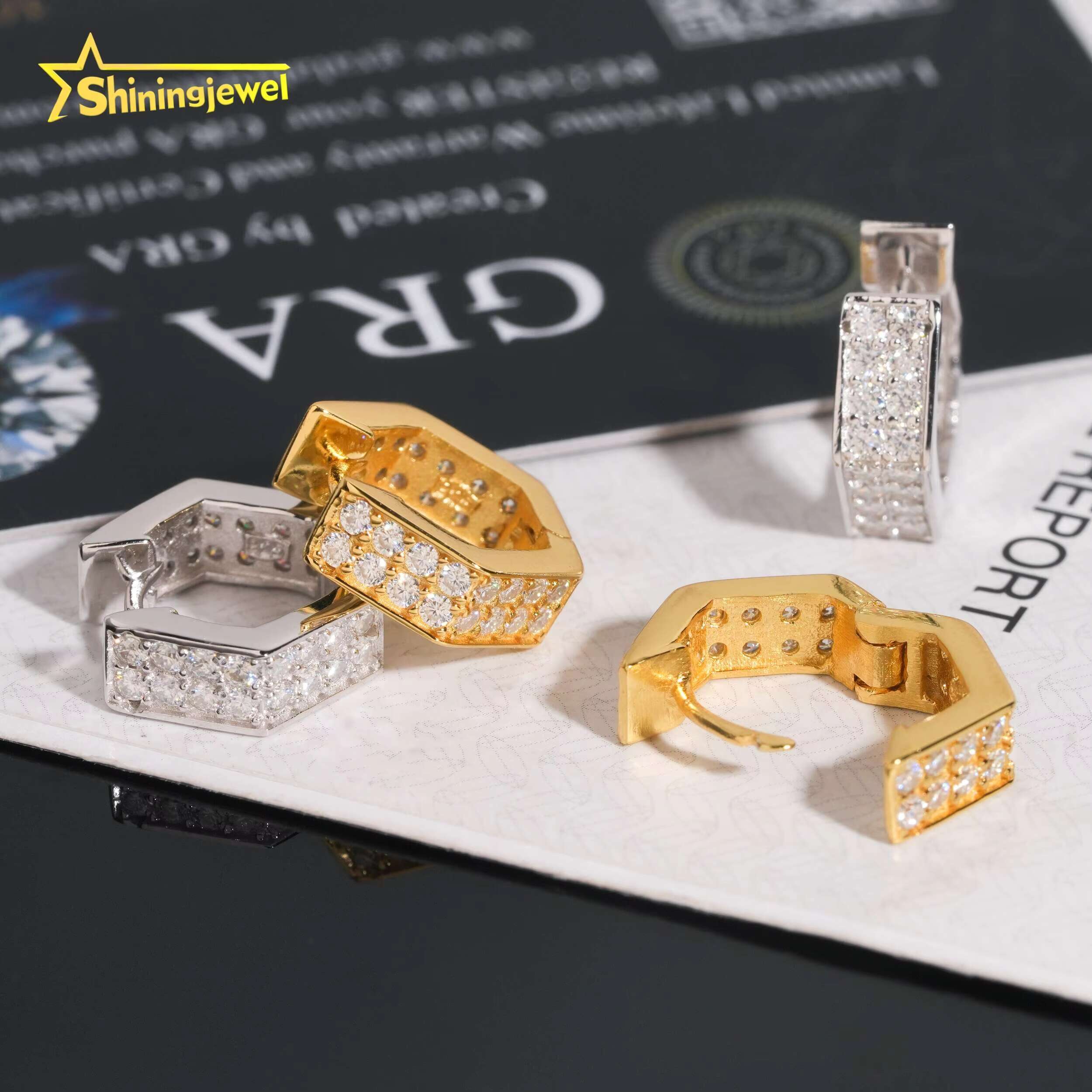 Unique Design Pentagram square Men Earring Stud Pave Moissanite in 925 Sterling Silver Men Jewelry