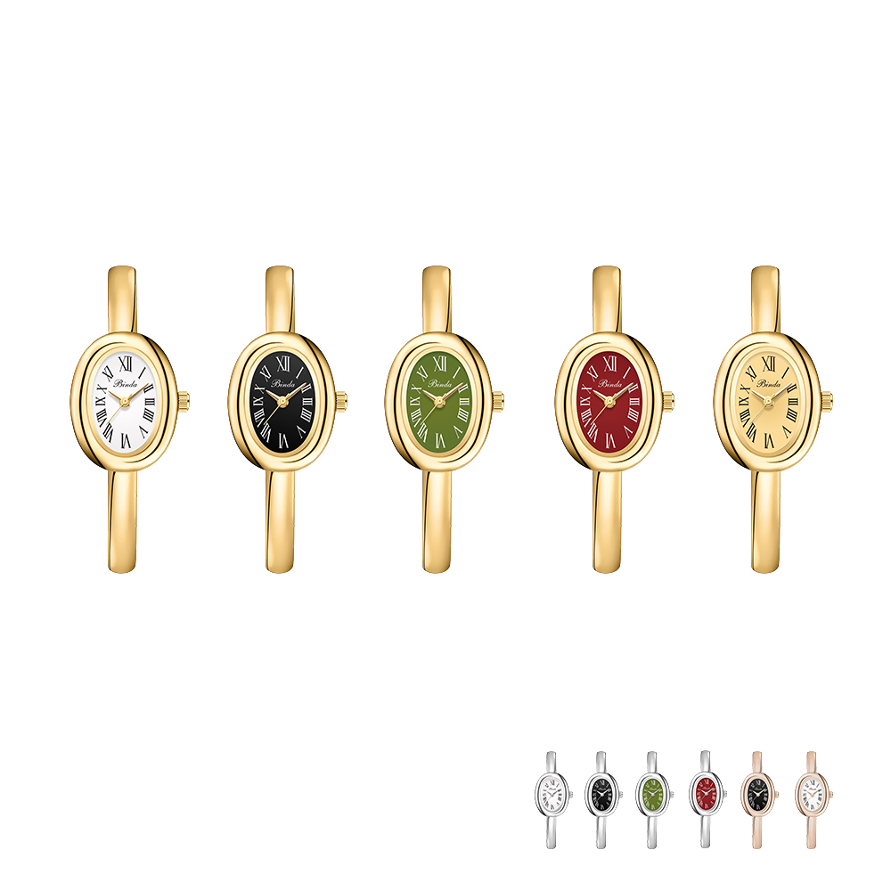 Minimalist Ladies Bangle Watch Oval Dial Roman Numerals Quartz Bracelet Timepiece