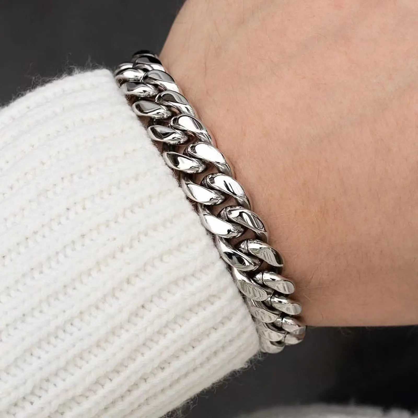 Men Stainless Steel Bracelet 6-14mm 18K Gold Plated Miami Cuban Link Charm Bracelet For Men Pulsera Acero Inoxidable W250630