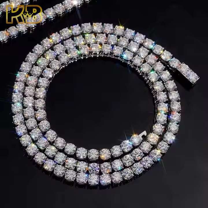 Wholesale 6mm Stainless Steel Moissanite Iced Out Buttons Cuban Link Chain Necklace Luxury Custom Mens Hip Hop Jewelry