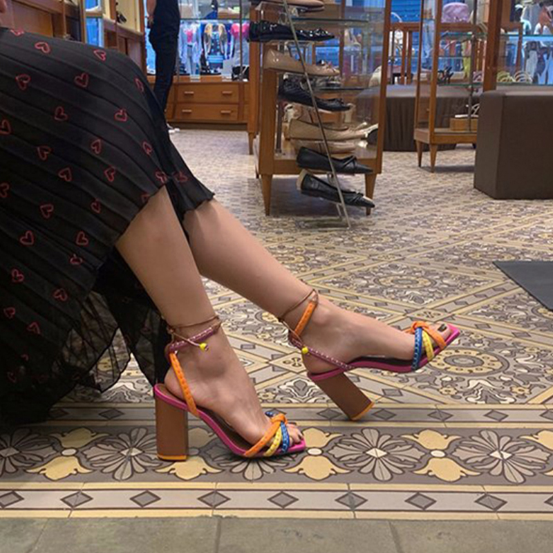new designer shoes womens sandals high heels sandal ladies cross strappy sandale elegant fashion luxury square toe chunky heel women sandals size 35-4