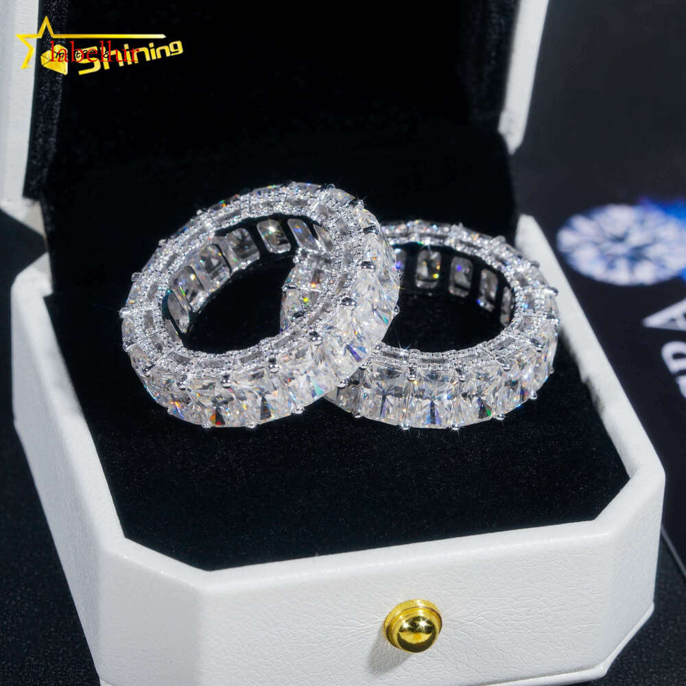 Custom Fine Jewelry Women 10K 14K Real Gold Eternity Wedding Band Rings Radiant Cut VVS Moissanite Engagement Dia Ring