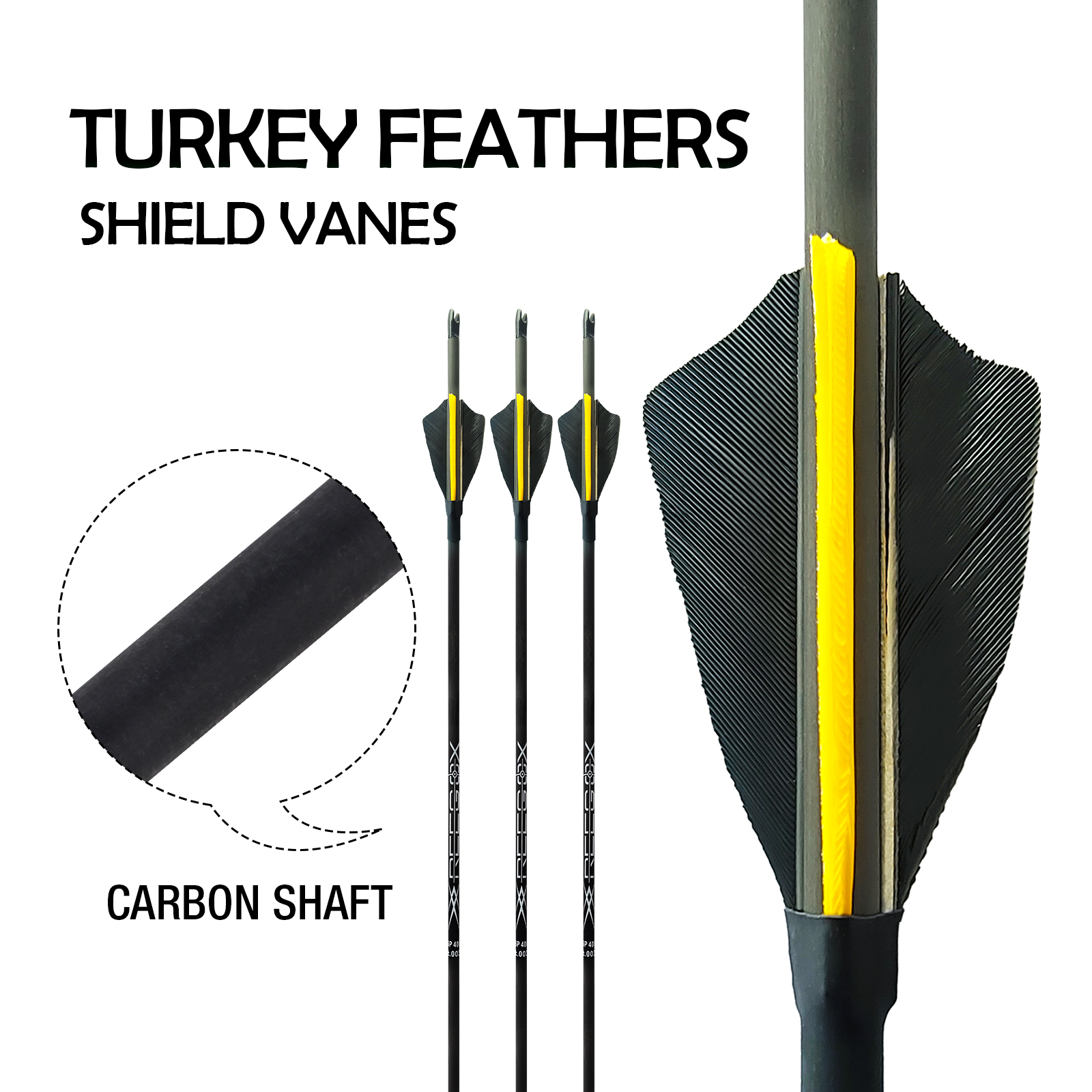 Carbon Archery Arrows without Arrowheads 31inch Hunting Arrows Turkey Feathers 12Pcs Targeting Arrows for Recurve Bow & Compound Bow Spine 350-1500 Ar